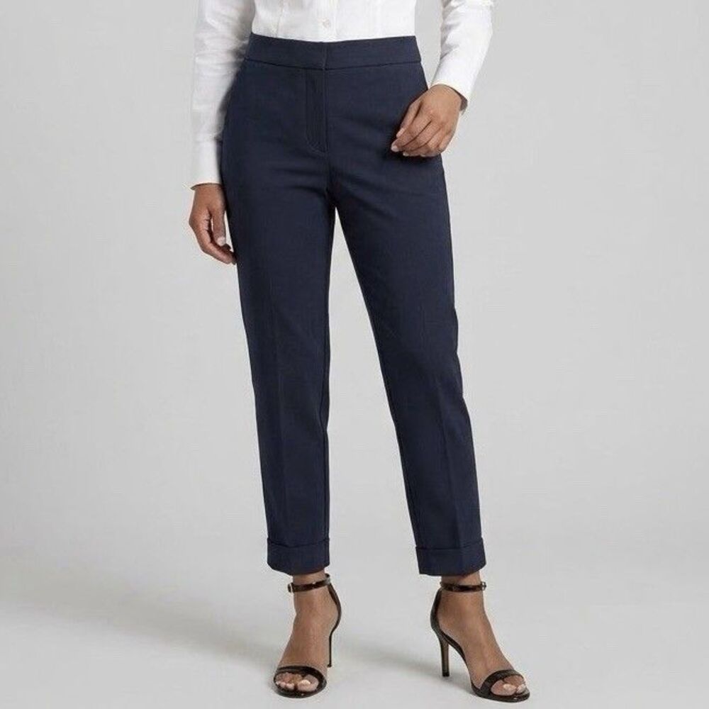 Ann Taylor Eva High Rise Ankle Pants Sz 2 Navy Blue Cuffed Dress Trouser Work